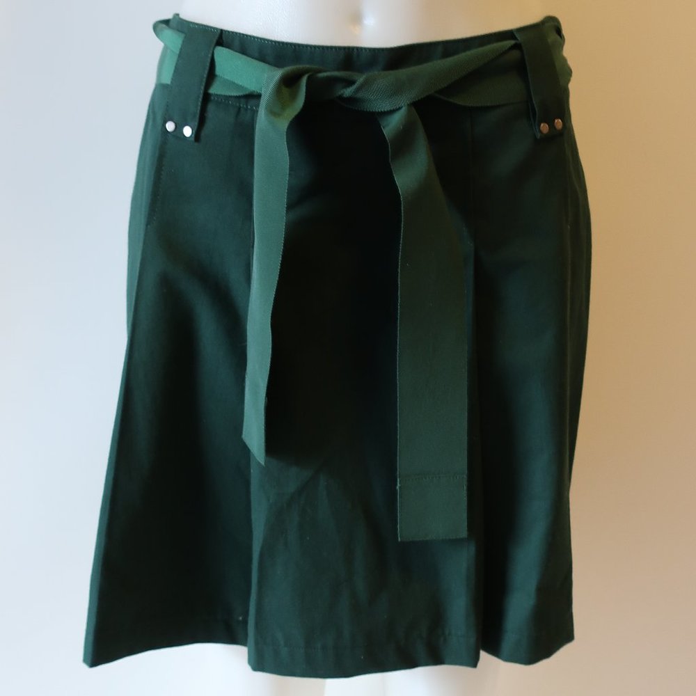 Searle Dark Green A-Line Skirt with Waist Tie